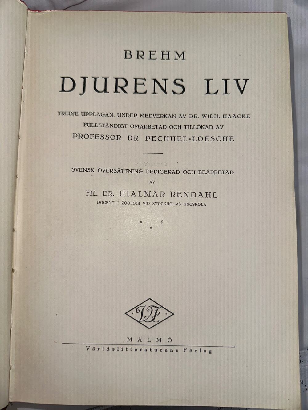 Brehm Djurens Liv Vol 7 Tättingar Leather Book